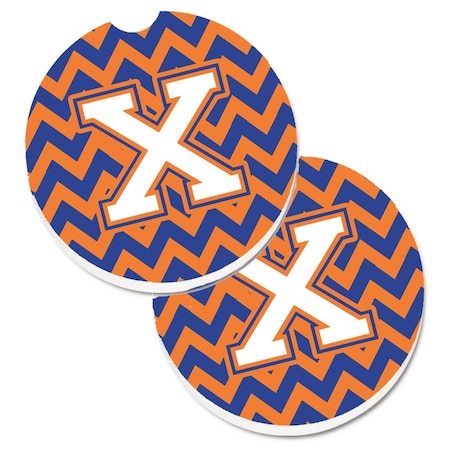 Carolines Treasures Letter x Chevron Blue and Orange No.3 Set of 2 Cup Holder Car Coaster CJ1060-XCARC